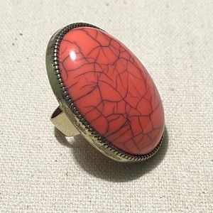 Coral Howlite Statement Ring.